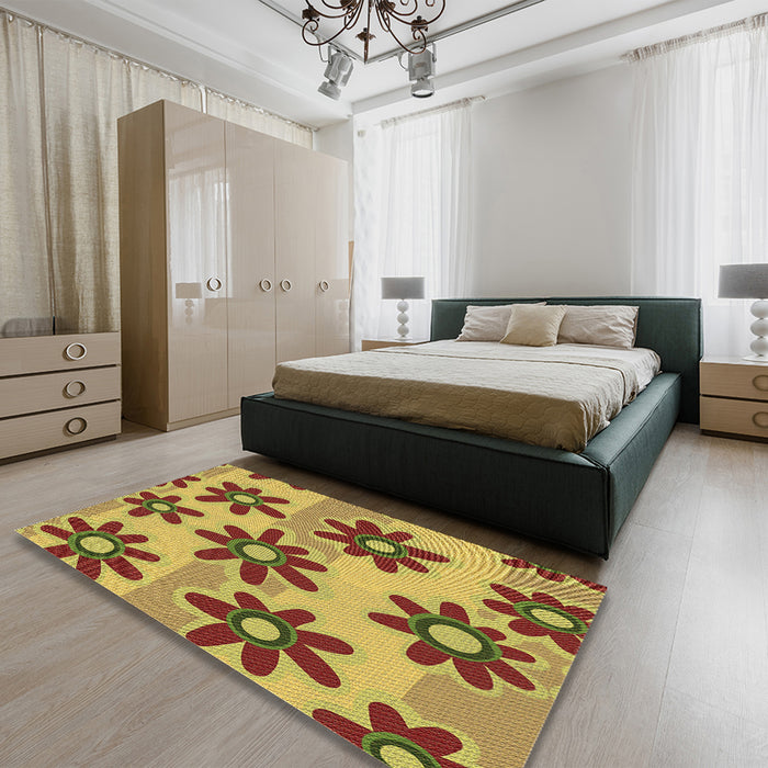 Round Machine Washable Transitional Mahogany Brown Rug in a Office, wshpat3001brn