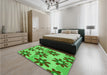 Patterned Seaweed Green Rug in a Bedroom, pat3001grn