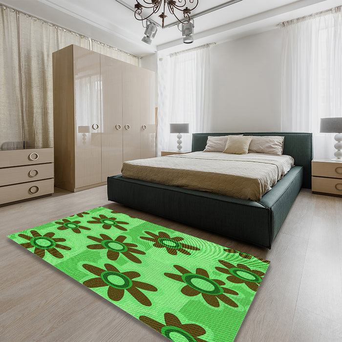 Patterned Seaweed Green Rug in a Bedroom, pat3001grn