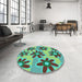 Round Patterned Lime Mint Green Rug in a Office, pat3001lblu