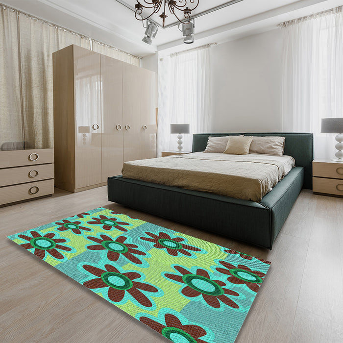 Patterned Lime Mint Green Rug in a Bedroom, pat3001lblu