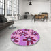 Round Patterned Violet Purple Rug in a Office, pat3001pur