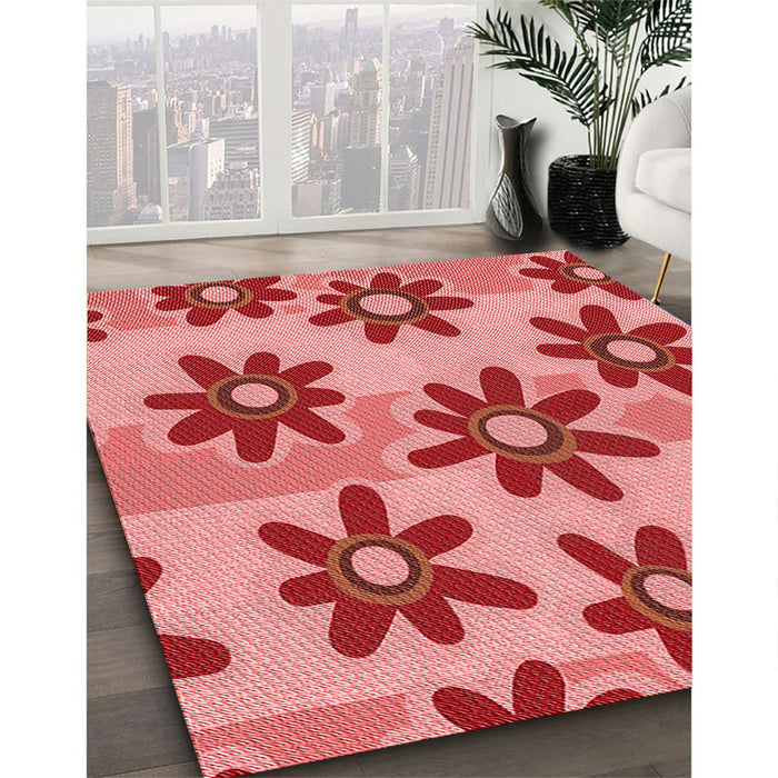 Patterned Red Rug in Family Room, pat3001rd