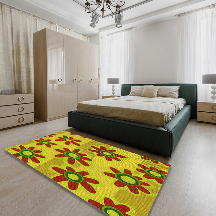 Patterned Mahogany Brown Rug in a Bedroom, pat3001yw