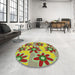 Round Patterned Green Novelty Rug in a Office, pat3001