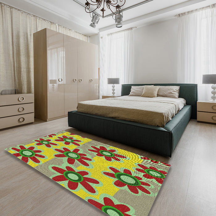 Patterned Green Novelty Rug in a Bedroom, pat3001