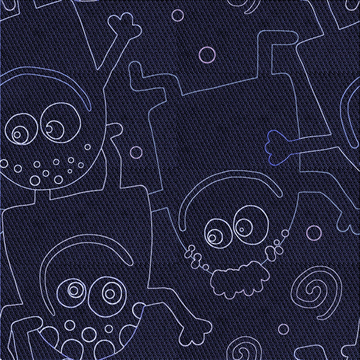 Round Patterned Black Rug, pat3002blu