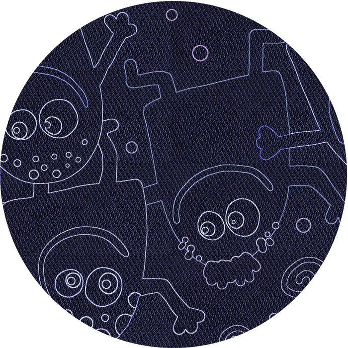 Square Patterned Black Rug, pat3002blu