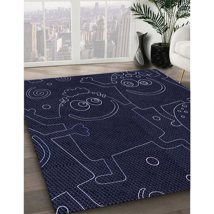 Patterned Black Rug in Family Room, pat3002blu
