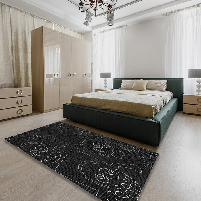 Patterned Black Rug in a Bedroom, pat3002gry