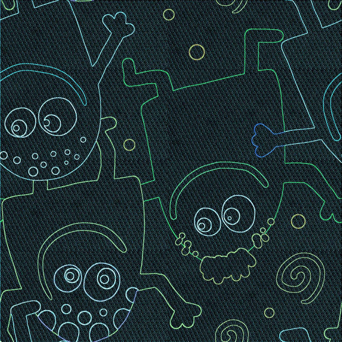 Round Patterned Black Rug, pat3002lblu