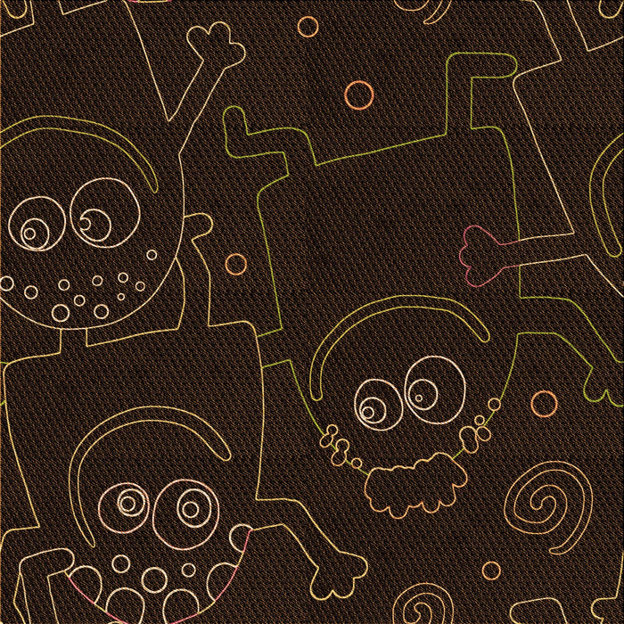 Round Patterned Black Rug, pat3002org