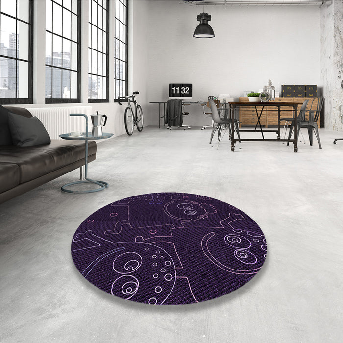 Round Patterned Purple Rug in a Office, pat3002pur