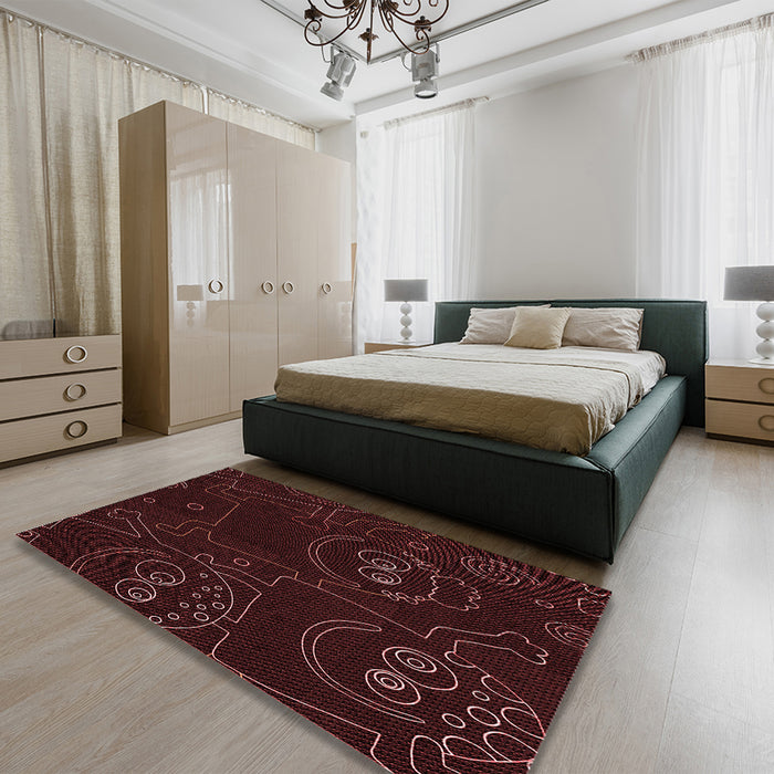 Patterned Chocolate Brown Rug in a Bedroom, pat3002rd