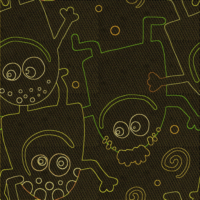 Round Patterned Black Rug, pat3002yw