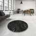 Round Machine Washable Transitional Gray Rug in a Office, wshpat3002