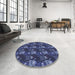 Round Patterned Blue Rug in a Office, pat3003blu