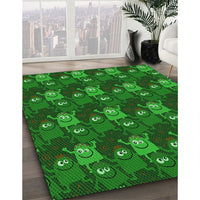 Patterned Deep Emerald Green Rug, pat3003grn