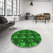 Round Patterned Deep Emerald Green Rug in a Office, pat3003grn