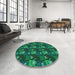 Round Patterned Deep Teal Green Rug in a Office, pat3003lblu