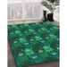 Machine Washable Transitional Deep Teal Green Rug in a Family Room, wshpat3003lblu