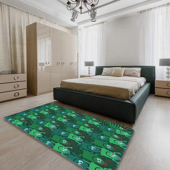 Patterned Deep Teal Green Rug in a Bedroom, pat3003lblu