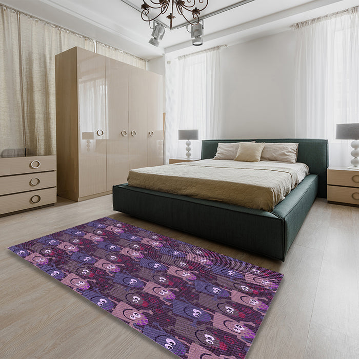 Round Machine Washable Transitional Orchid Purple Rug in a Office, wshpat3003pur
