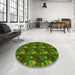 Round Patterned Dark Forest Green Rug in a Office, pat3003yw