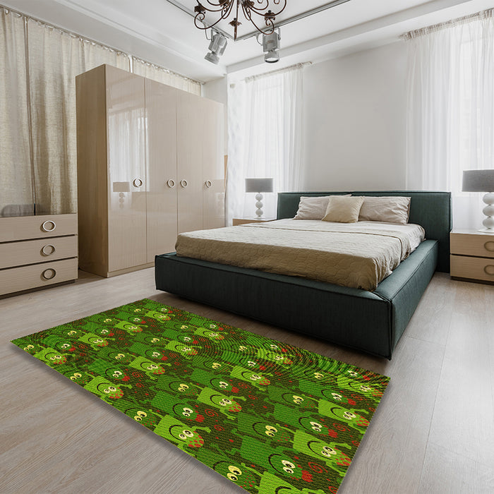 Patterned Dark Forest Green Rug in a Bedroom, pat3003yw