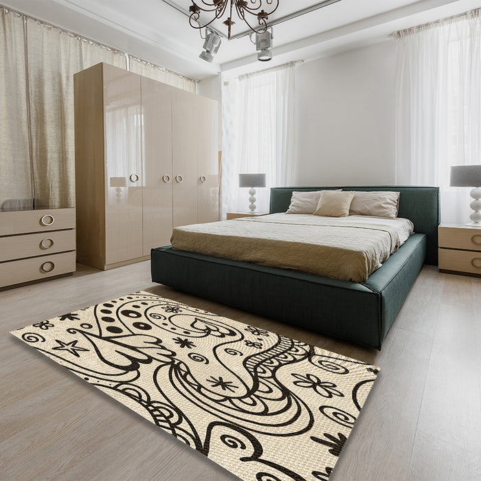 Patterned Coffee Brown Rug in a Bedroom, pat3004brn