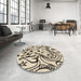Round Patterned Coffee Brown Rug in a Office, pat3004brn