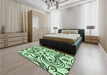 Patterned Mint Green Rug in a Bedroom, pat3004grn