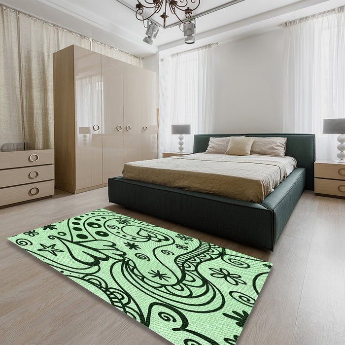 Patterned Mint Green Rug in a Bedroom, pat3004grn