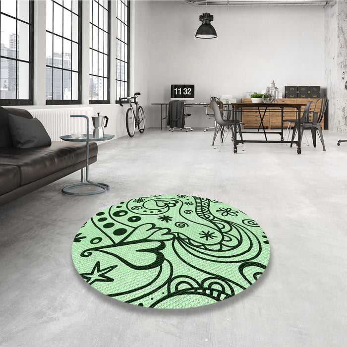 Round Patterned Mint Green Rug in a Office, pat3004grn