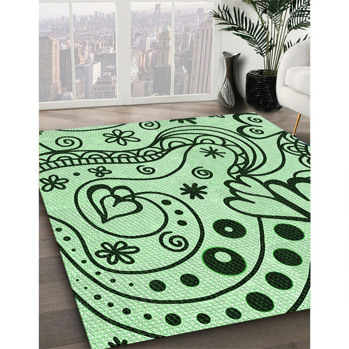 Patterned Mint Green Rug in Family Room, pat3004grn