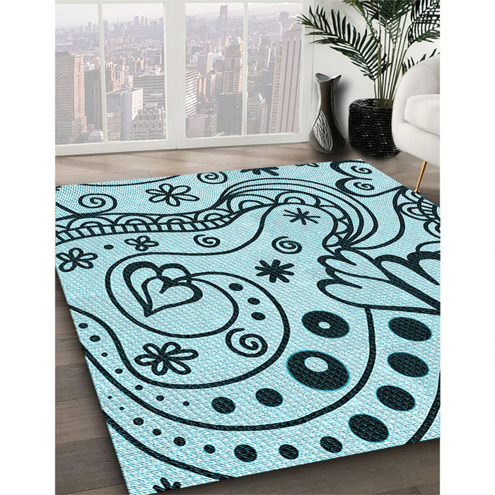 Patterned Electric Blue Rug in Family Room, pat3004lblu