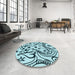 Round Patterned Electric Blue Rug in a Office, pat3004lblu