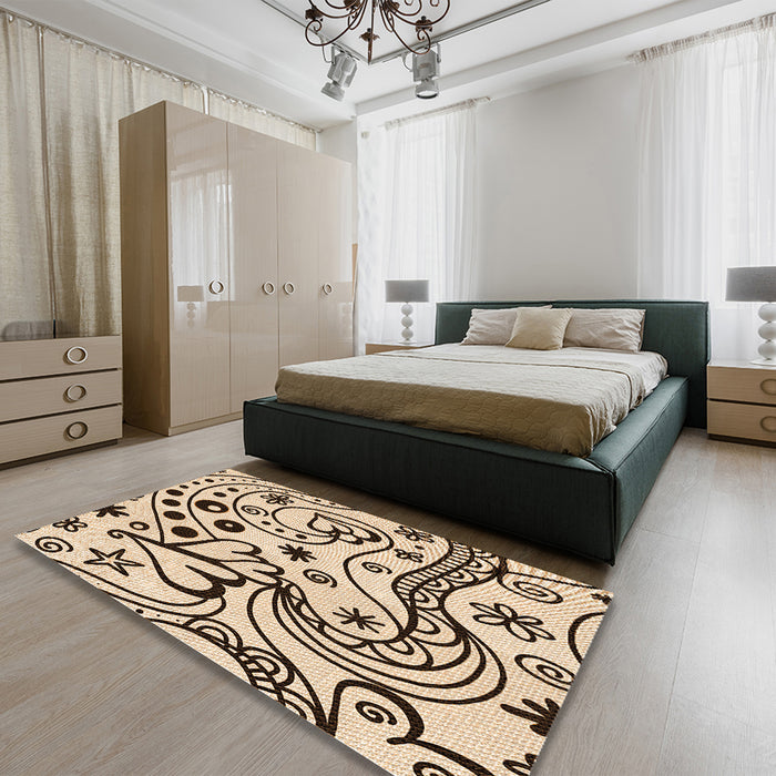 Patterned Saddle Brown Rug in a Bedroom, pat3004org