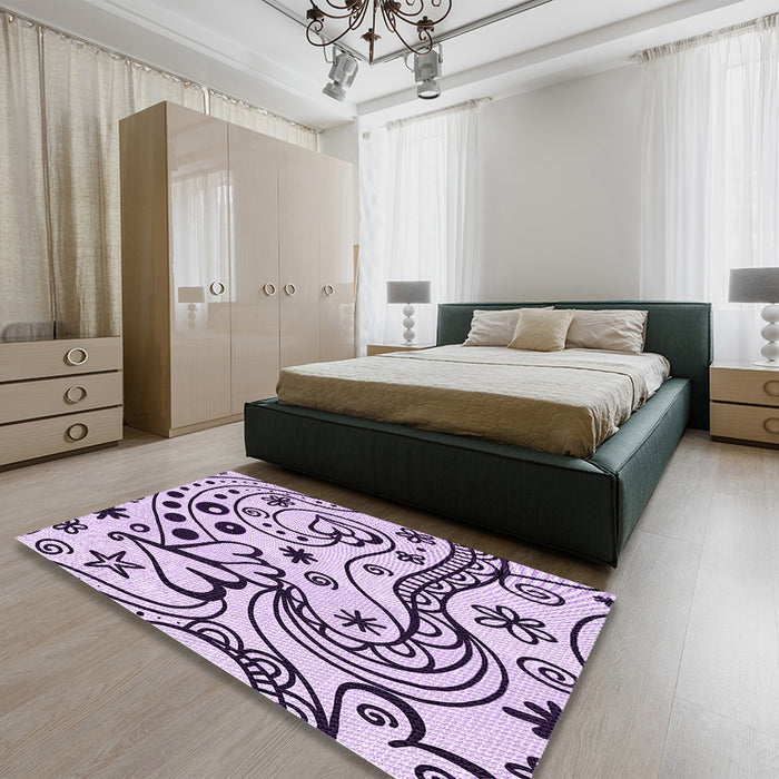 Patterned Purple Rug in a Bedroom, pat3004pur