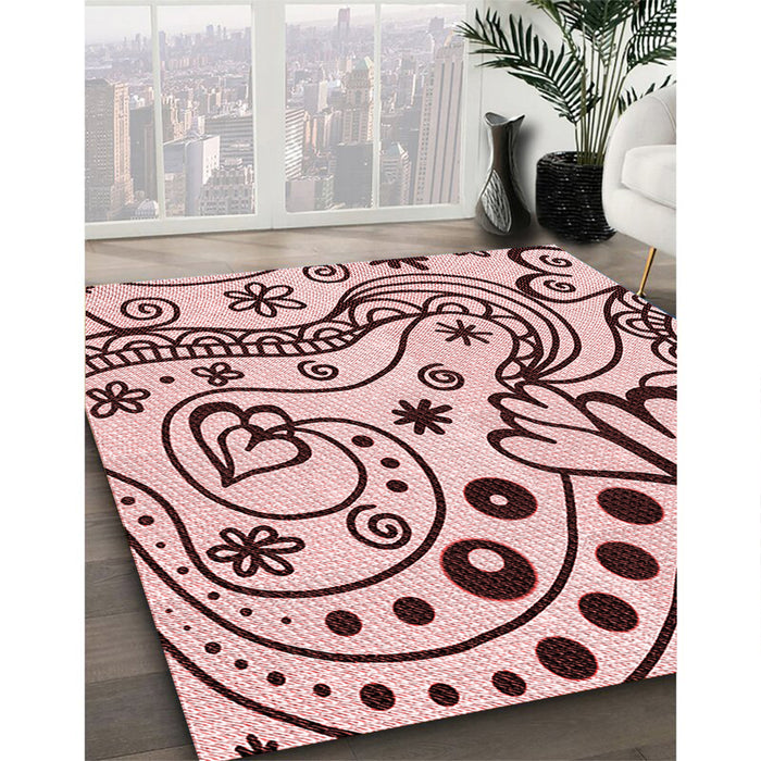 Patterned Light Red Pink Rug in Family Room, pat3004rd