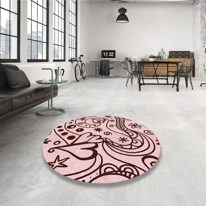 Round Patterned Light Red Pink Rug in a Office, pat3004rd