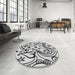 Round Machine Washable Transitional White Smoke Rug in a Office, wshpat3004