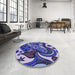 Round Patterned Blue Rug in a Office, pat3005blu