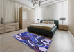 Patterned Blue Rug in a Bedroom, pat3005blu