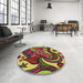 Round Patterned Saffron Red Rug in a Office, pat3005brn