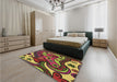 Patterned Saffron Red Rug in a Bedroom, pat3005brn