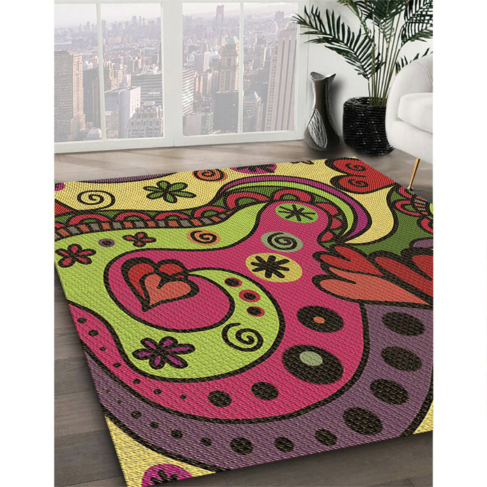 Patterned Saffron Red Rug in Family Room, pat3005brn