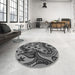 Round Patterned Dark Gray Black Rug in a Office, pat3005gry