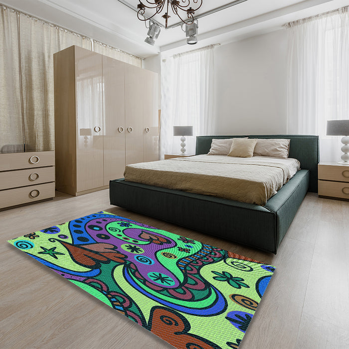 Patterned Plum Purple Rug in a Bedroom, pat3005lblu