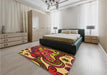 Patterned Cranberry Red Rug in a Bedroom, pat3005org